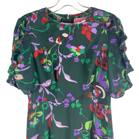 Kate Spade Fleur Nouveau Mini Dress Smocked Ruffle Green Size 4 - Picture 3 of 7